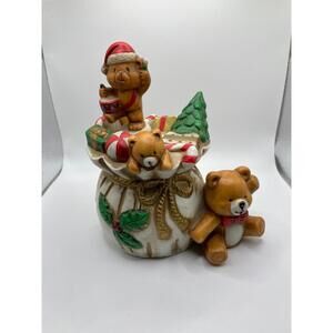 Vintage Sanyo Christmas Music Box, Here Comes Santa Claus, Holiday Bear Presents